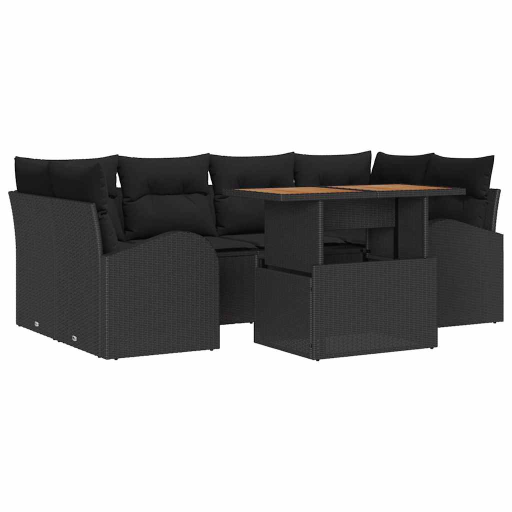 vidaXL Zestaw Sof na Ogród z przechowywaniem 7 pcs Czarny Polirattan