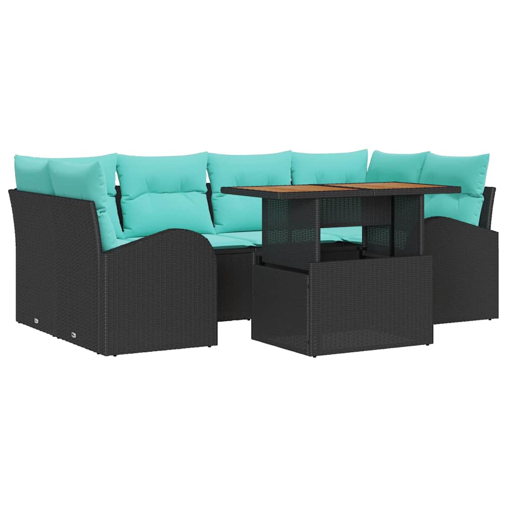 vidaXL Zestaw Sof na Ogród z przechowywaniem 7 pcs Czarny Polirattan