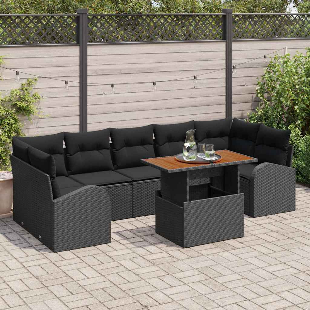 vidaXL Zestaw Sof na Ogród z przechowywaniem 8 pcs Czarny Polirattan