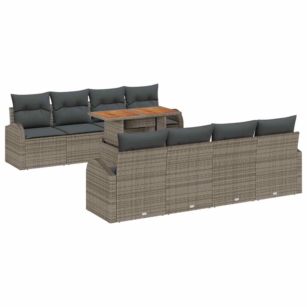 vidaXL Zestaw Sof na Ogród z przechowywaniem 9 pcs Szary Polirattan
