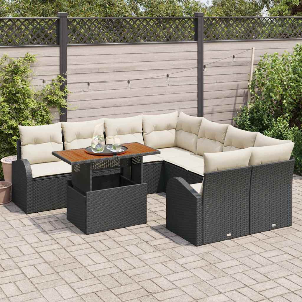 vidaXL Zestaw Sof na Ogród z przechowywaniem 9 pcs Czarny Polirattan