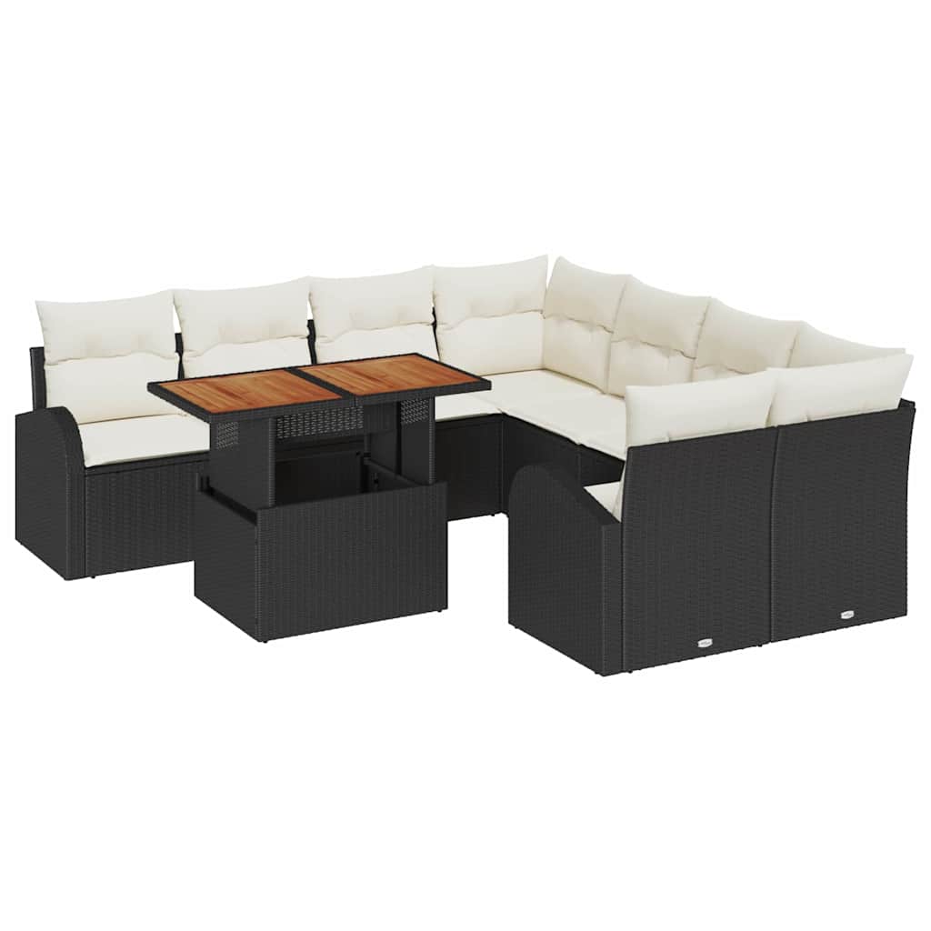 vidaXL Zestaw Sof na Ogród z przechowywaniem 9 pcs Czarny Polirattan