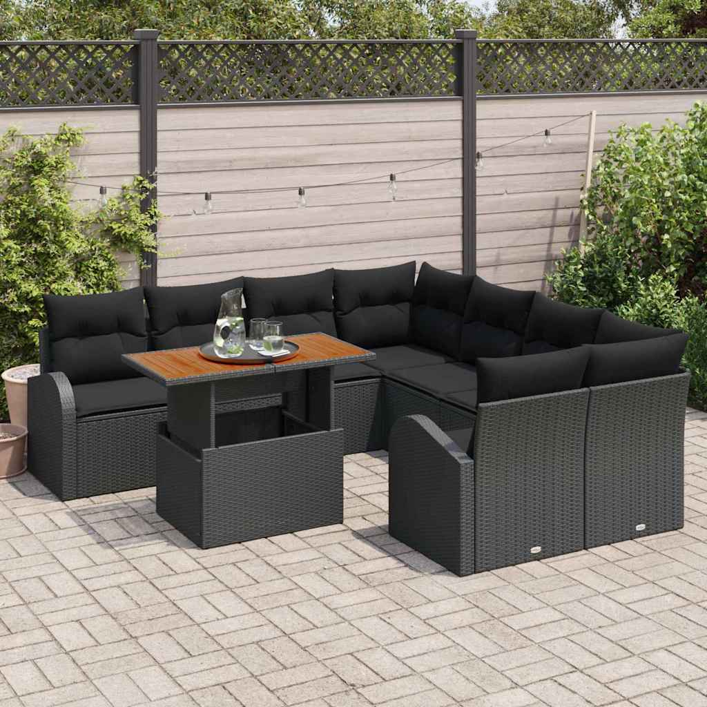 vidaXL Zestaw Sof na Ogród z przechowywaniem 9 pcs Czarny Polirattan