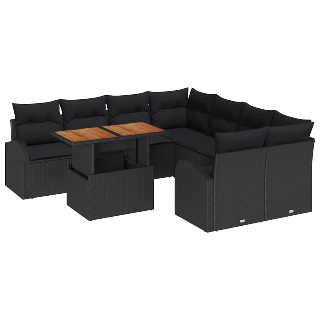 vidaXL Zestaw Sof na Ogród z przechowywaniem 9 pcs Czarny Polirattan
