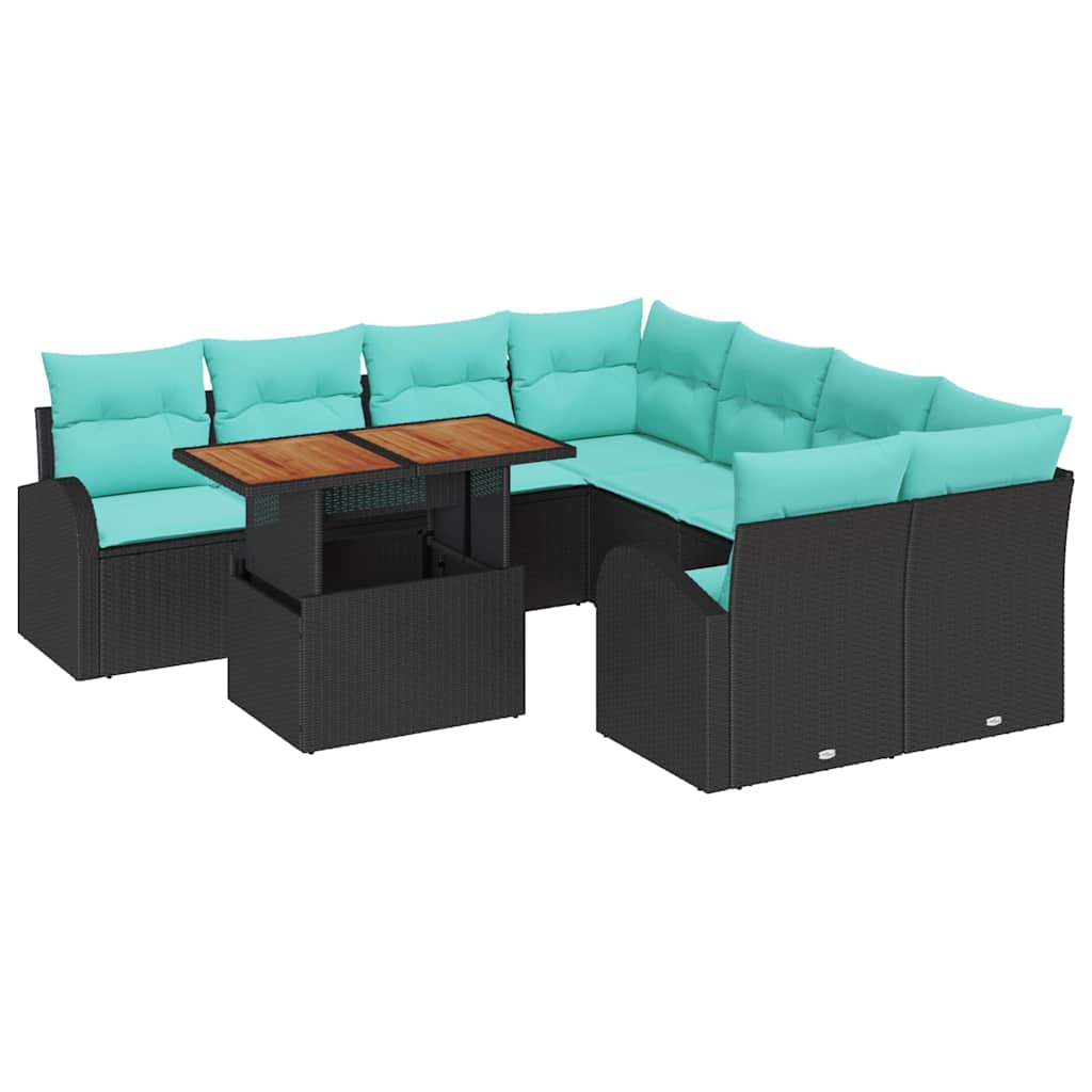 vidaXL Zestaw Sof na Ogród z przechowywaniem 9 pcs Czarny Polirattan