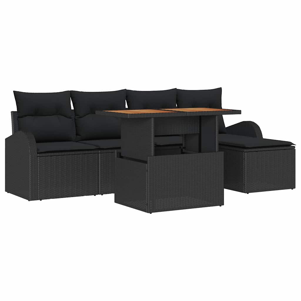 vidaXL Zestaw Sof na Ogród z przechowywaniem 6 pcs Czarny Polirattan
