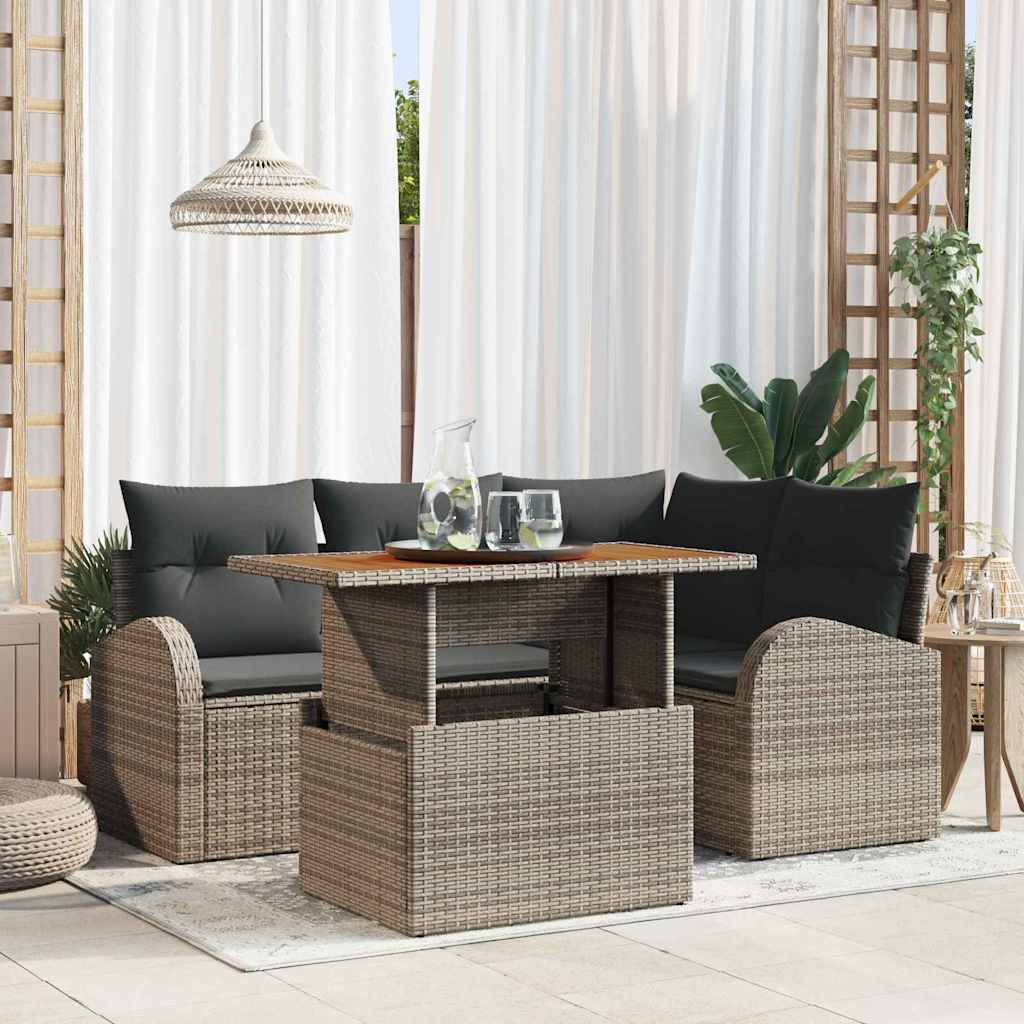 vidaXL Zestaw Sof na Ogród z przechowywaniem 5 pcs Szary Polirattan
