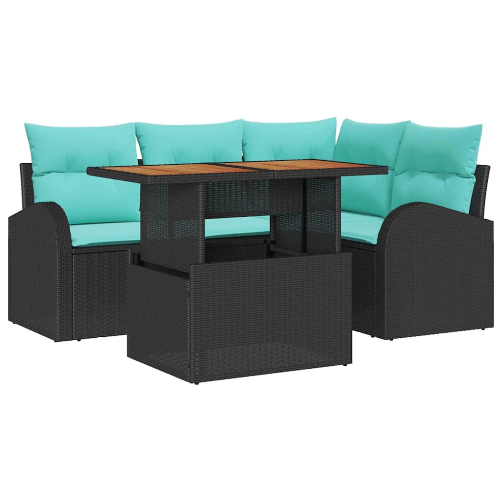 vidaXL Zestaw Sof na Ogród z przechowywaniem 5 pcs Czarny Polirattan