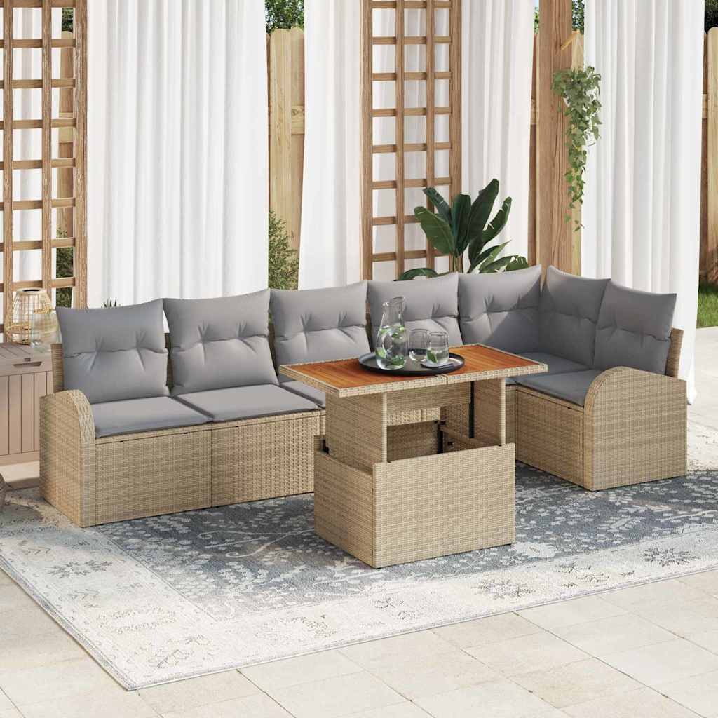 vidaXL Zestaw Sof na Ogród z przechowywaniem 7 pcs Beżowy Polirattan
