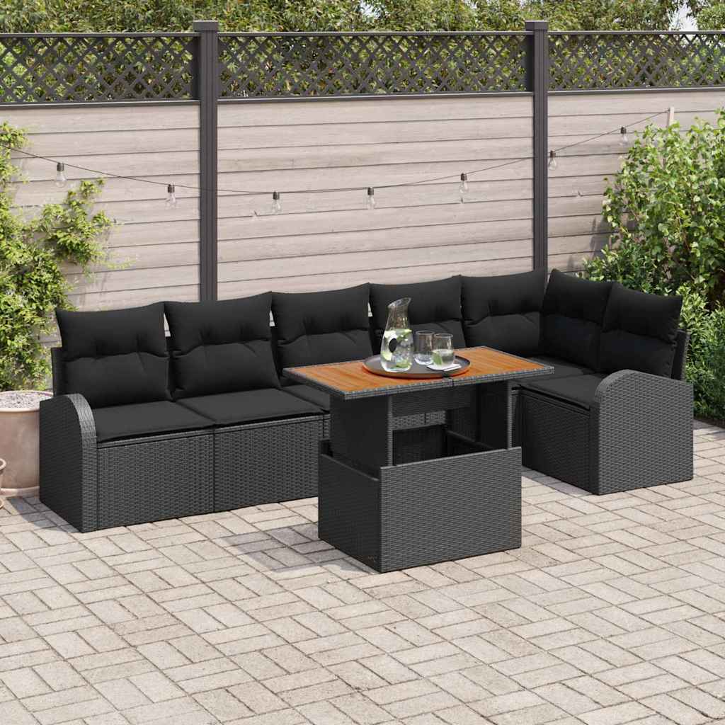 vidaXL Zestaw Sof na Ogród z przechowywaniem 7 pcs Czarny Polirattan