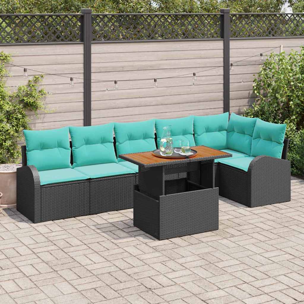 vidaXL Zestaw Sof na Ogród z przechowywaniem 7 pcs Czarny Polirattan