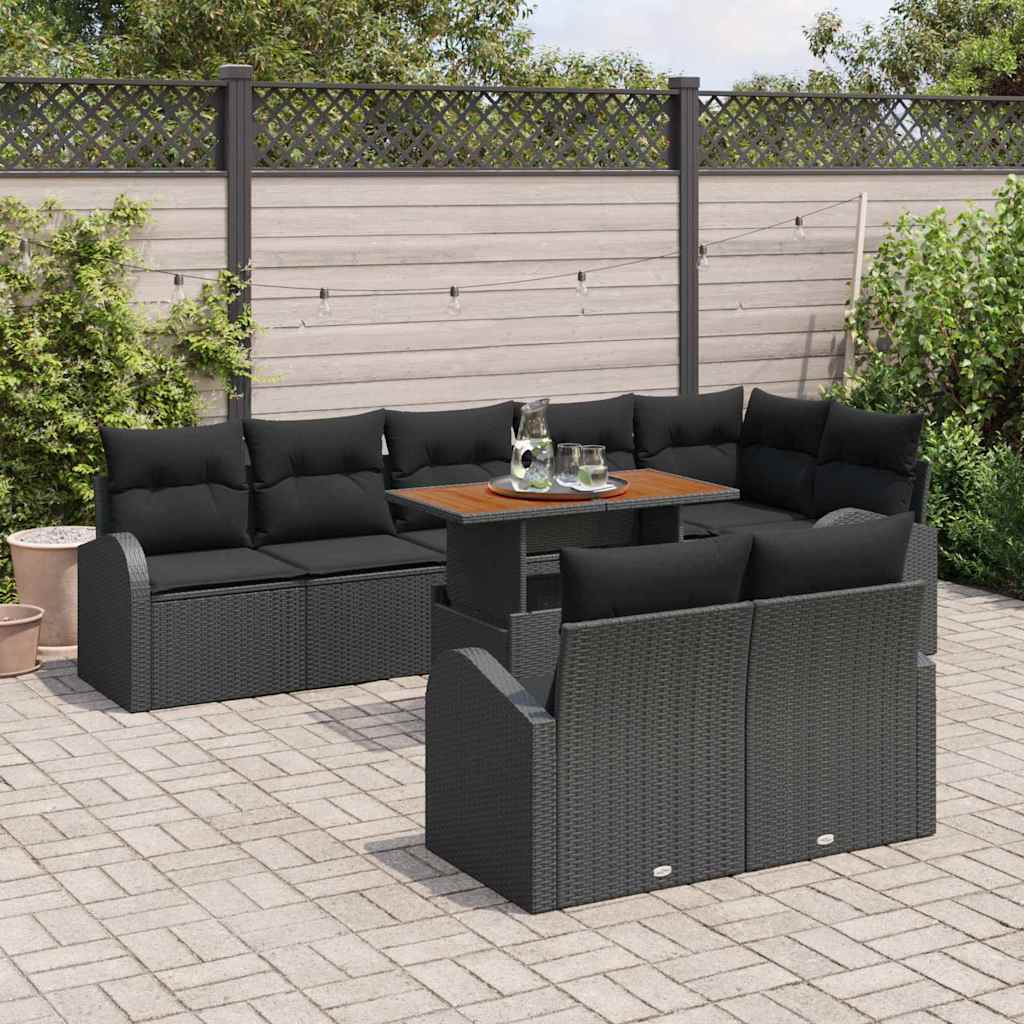 vidaXL Zestaw Sof na Ogród z przechowywaniem 9 pcs Czarny Polirattan