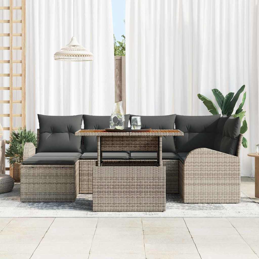 vidaXL Zestaw Sof na Ogród z przechowywaniem 7 pcs Szary Polirattan