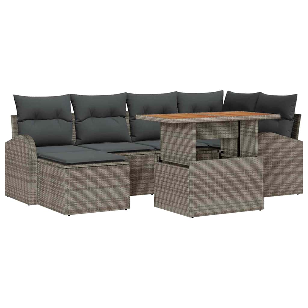 vidaXL Zestaw Sof na Ogród z przechowywaniem 7 pcs Szary Polirattan