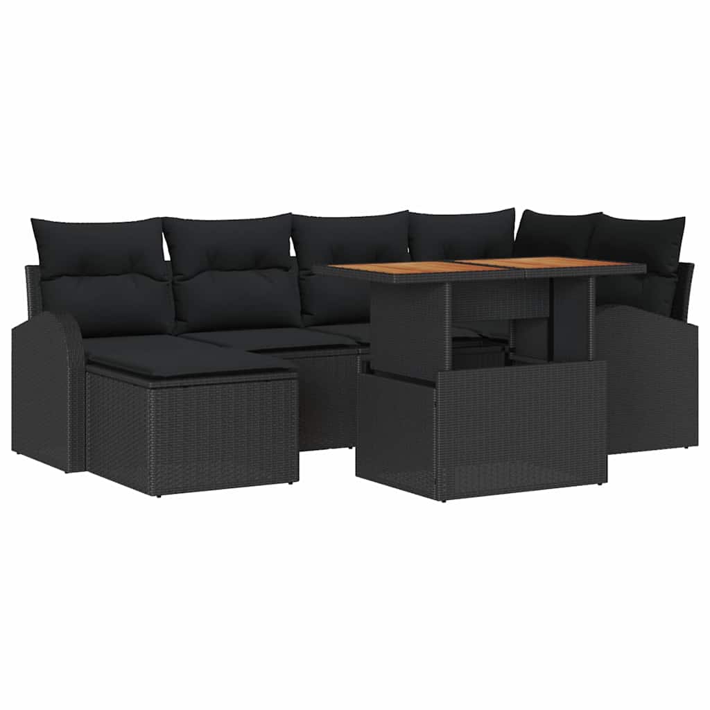 vidaXL Zestaw Sof na Ogród z przechowywaniem 7 pcs Czarny Polirattan