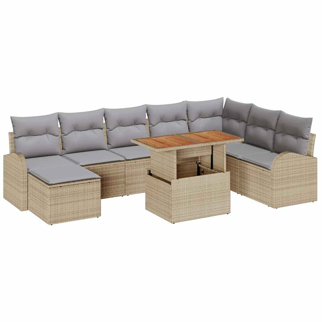 vidaXL Zestaw Sof na Ogród z przechowywaniem 9 pcs Beżowy Polirattan