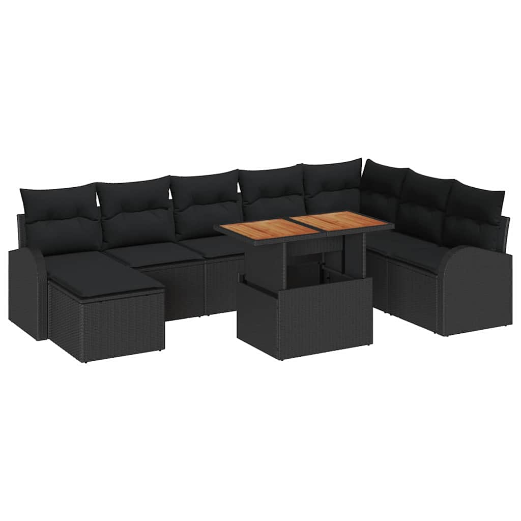 vidaXL Zestaw Sof na Ogród z przechowywaniem 9 pcs Czarny Polirattan