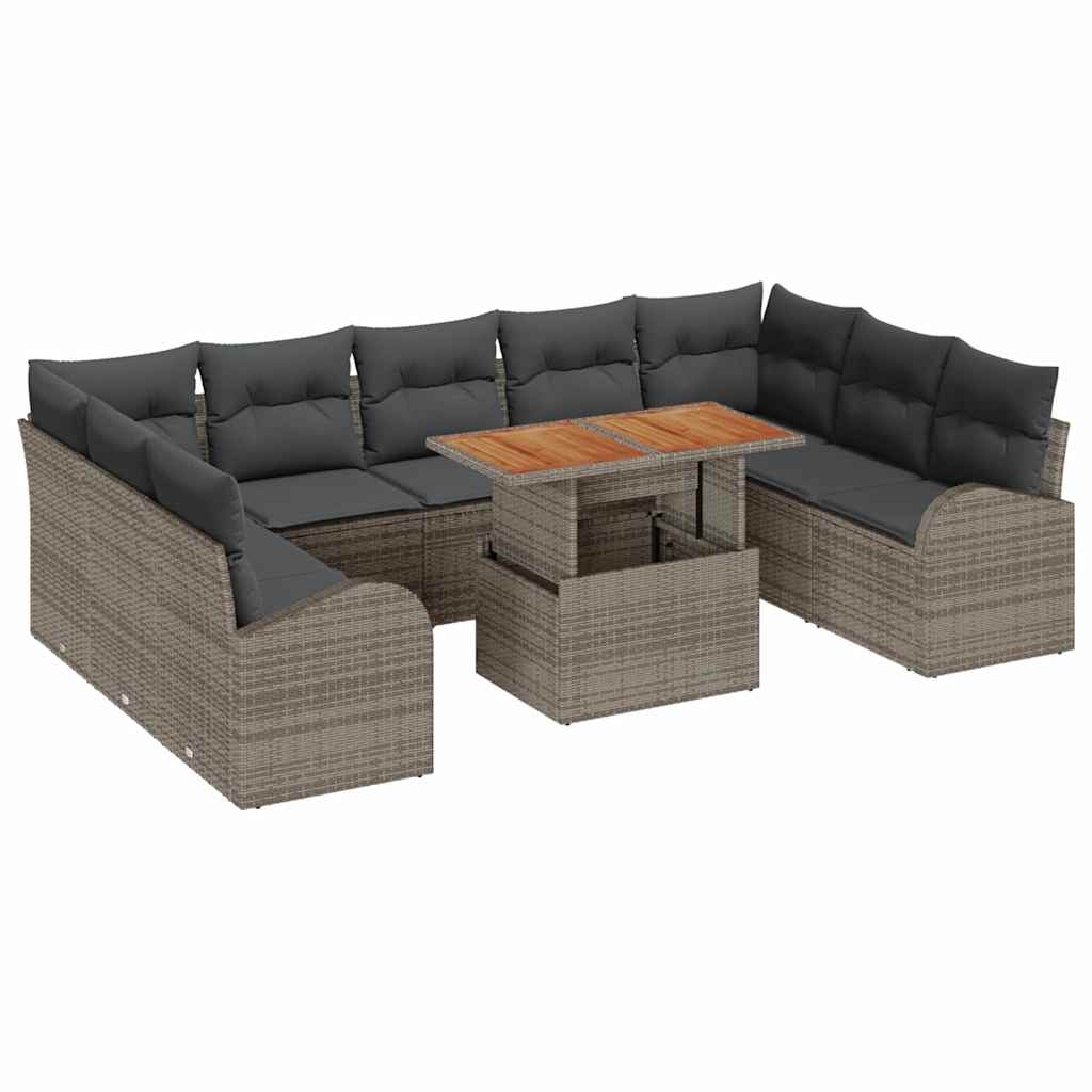 vidaXL Zestaw Sof na Ogród z przechowywaniem 10 pcs Szary Polirattan