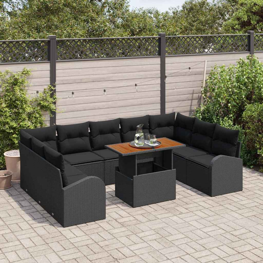 vidaXL Zestaw Sof na Ogród z przechowywaniem 10 pcs Czarny Polirattan