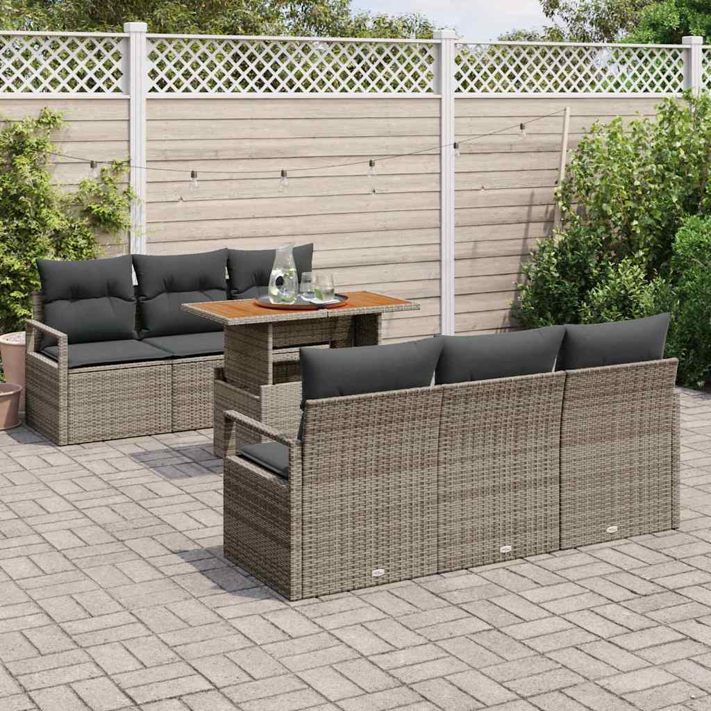 vidaXL Zestaw Sof na Ogród z przechowywaniem 7 pcs Szary Polirattan