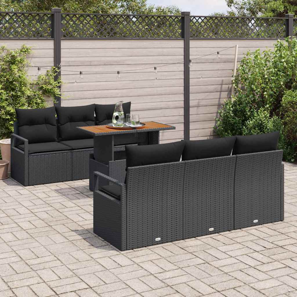 vidaXL Zestaw Sof na Ogród z przechowywaniem 7 pcs Czarny Polirattan