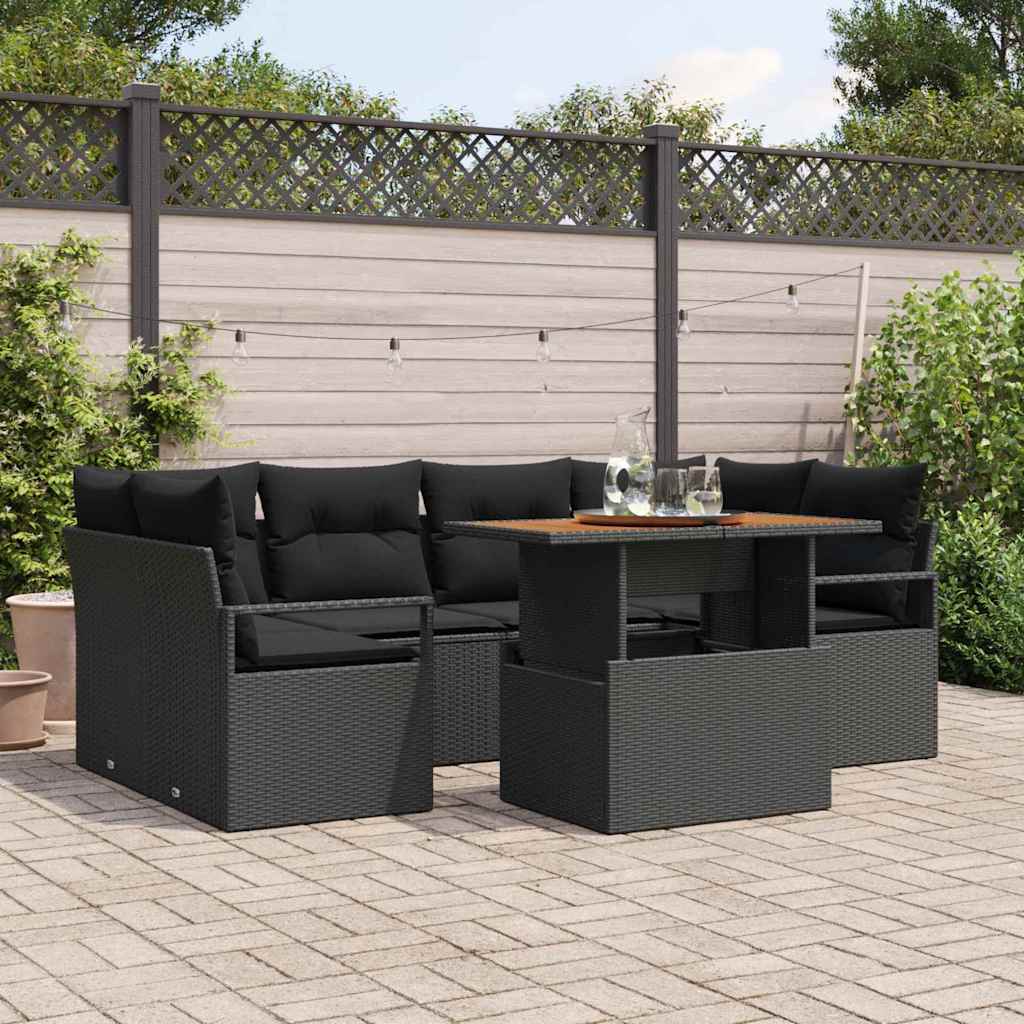 vidaXL Zestaw Sof na Ogród z przechowywaniem 7 pcs Czarny Polirattan
