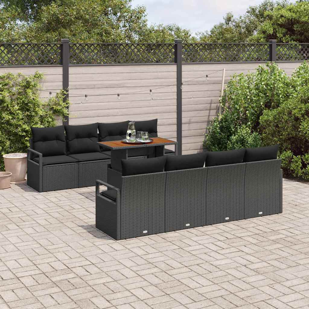 vidaXL Zestaw Sof na Ogród z przechowywaniem 9 pcs Czarny Polirattan