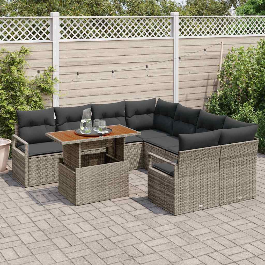 vidaXL Zestaw Sof na Ogród z przechowywaniem 9 pcs Szary Polirattan