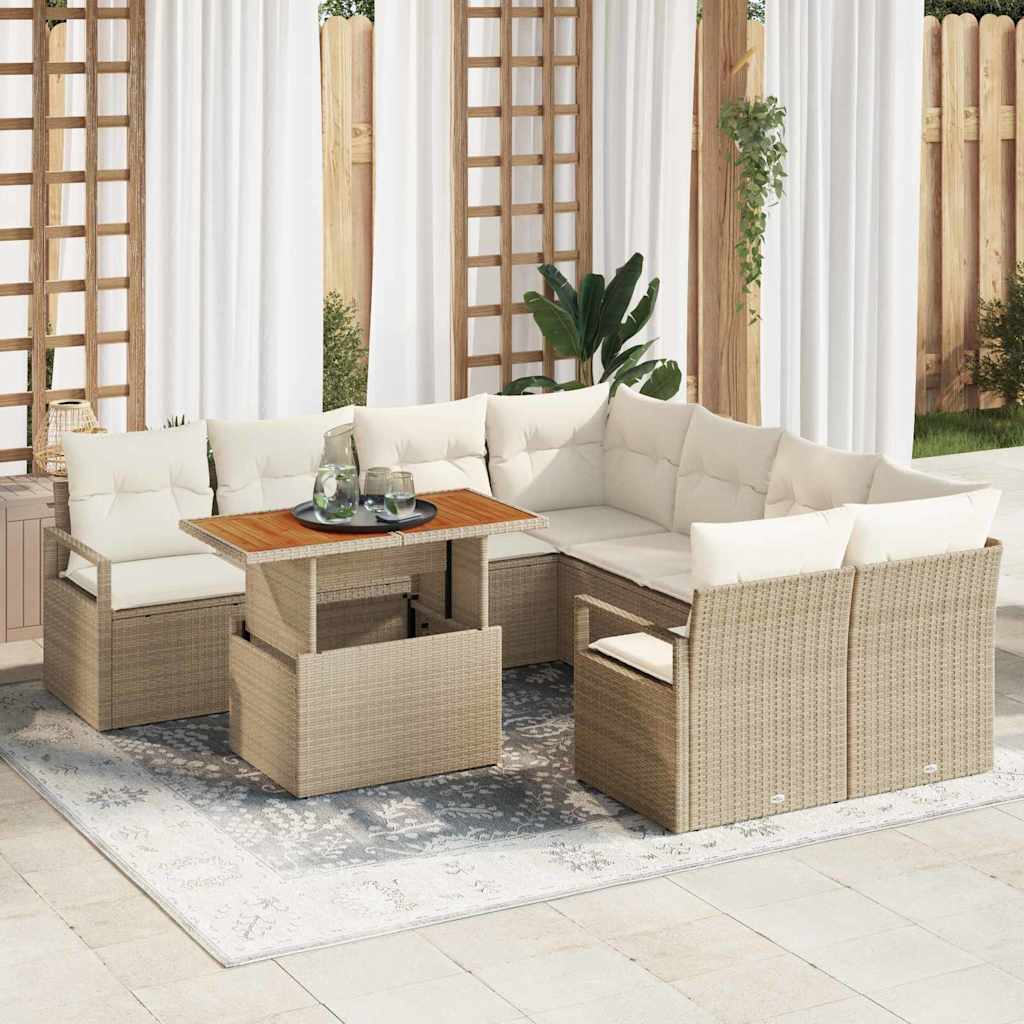 vidaXL Zestaw Sof na Ogród z przechowywaniem 9 pcs Beżowy Polirattan