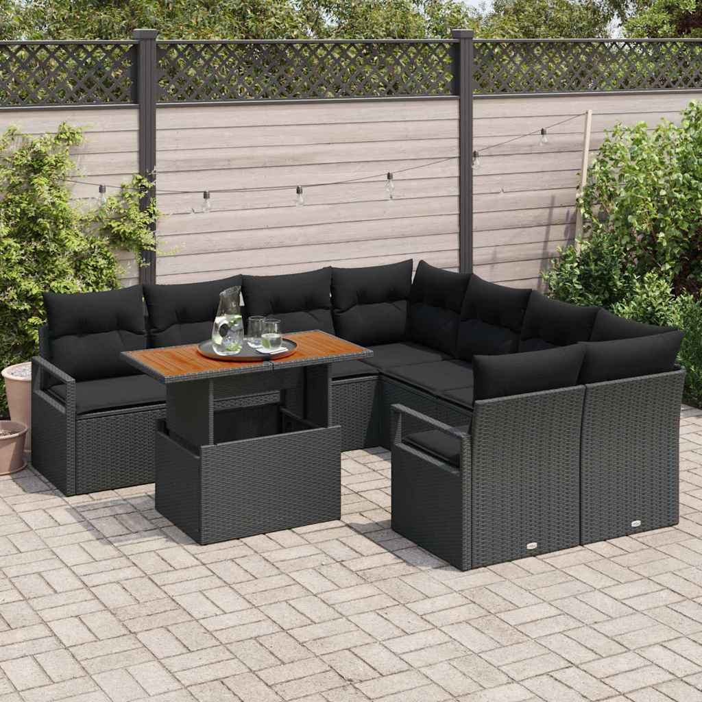 vidaXL Zestaw Sof na Ogród z przechowywaniem 9 pcs Czarny Polirattan