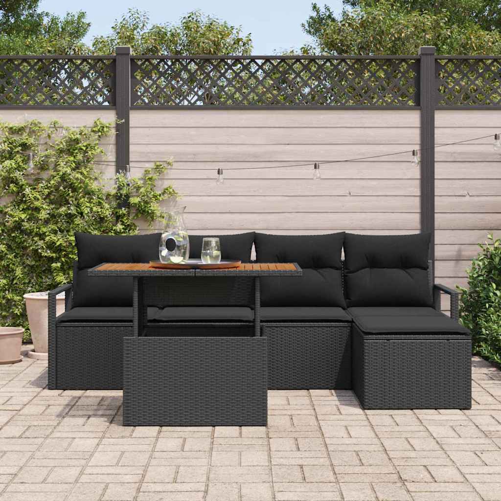 vidaXL Zestaw Sof na Ogród z przechowywaniem 6 pcs Czarny Polirattan