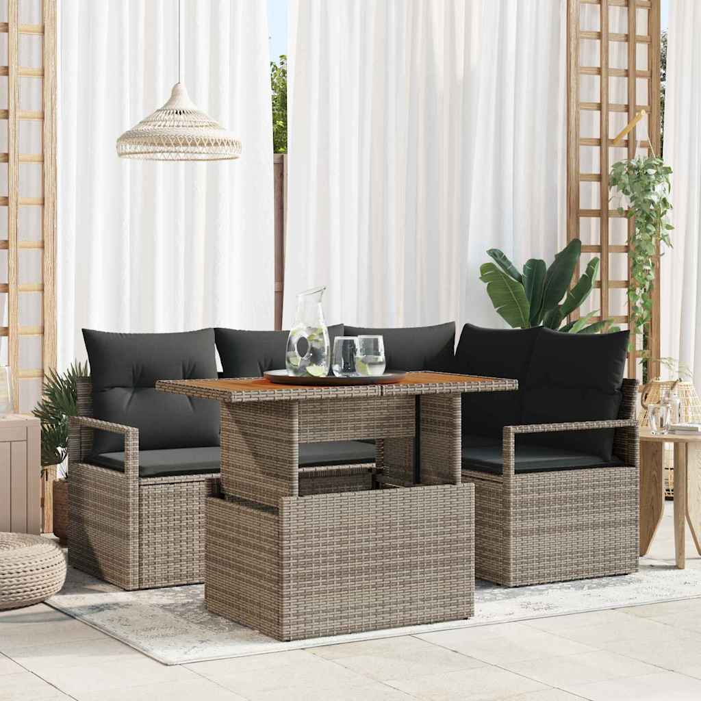 vidaXL Zestaw Sof na Ogród z przechowywaniem 5 pcs Szary Polirattan
