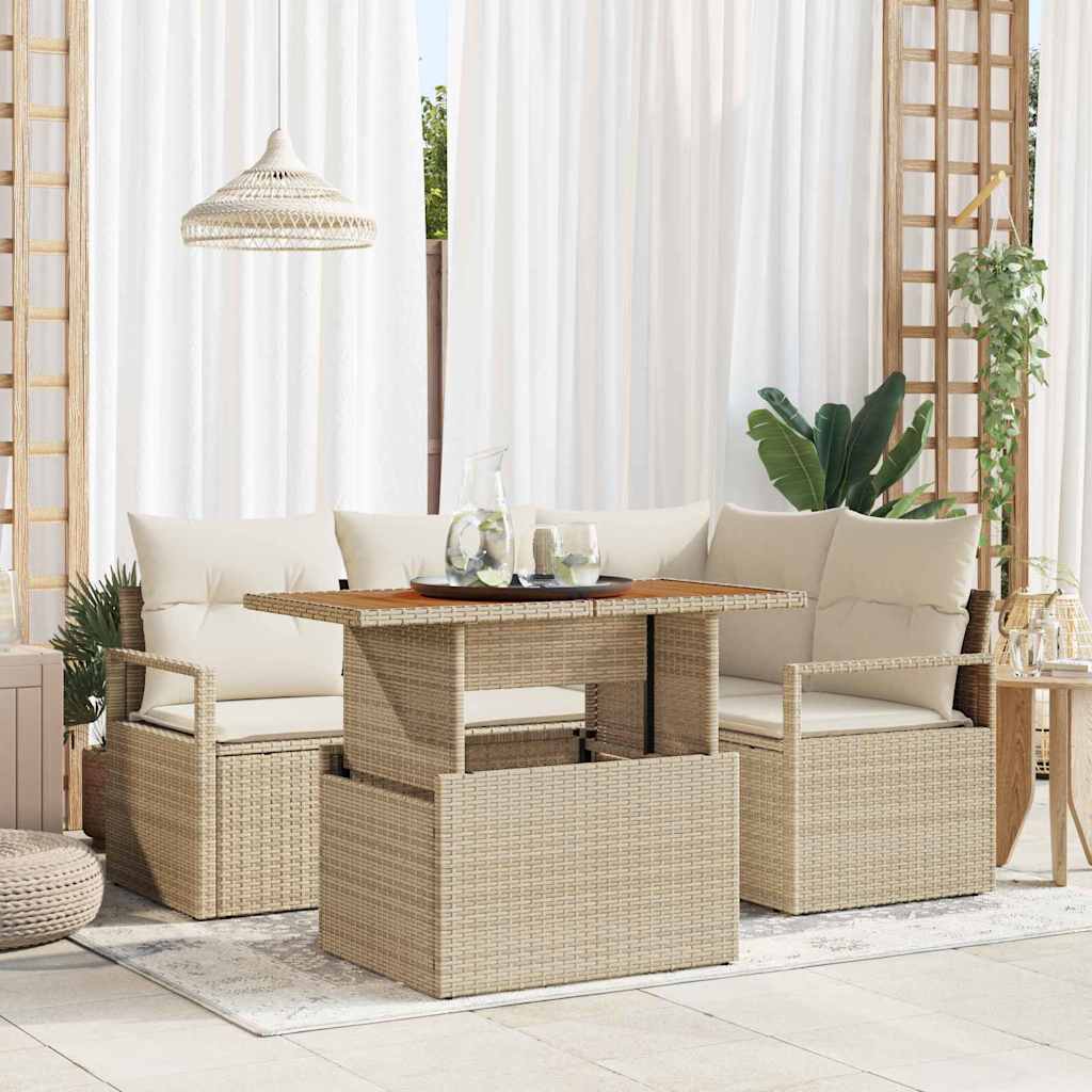 vidaXL Zestaw Sof na Ogród z przechowywaniem 5 pcs Beżowy Polirattan
