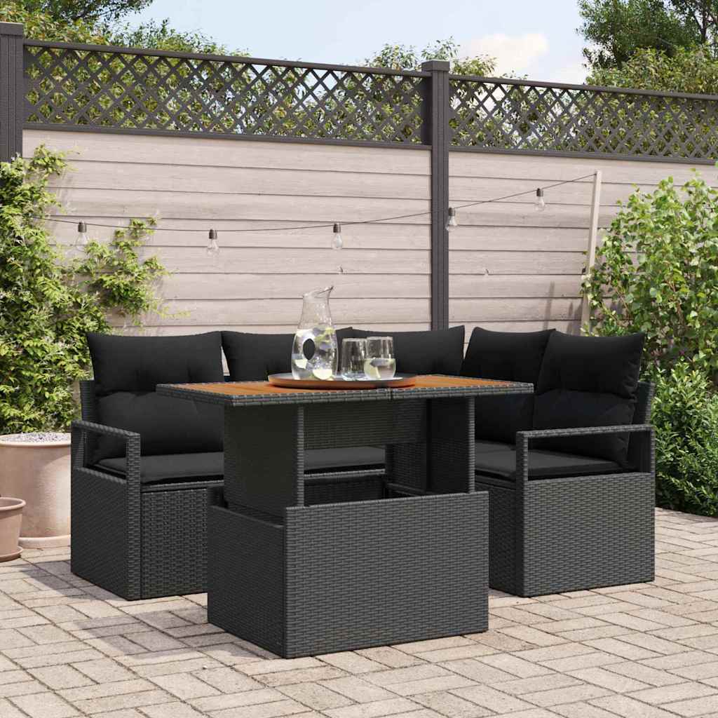 vidaXL Zestaw Sof na Ogród z przechowywaniem 5 pcs Czarny Polirattan