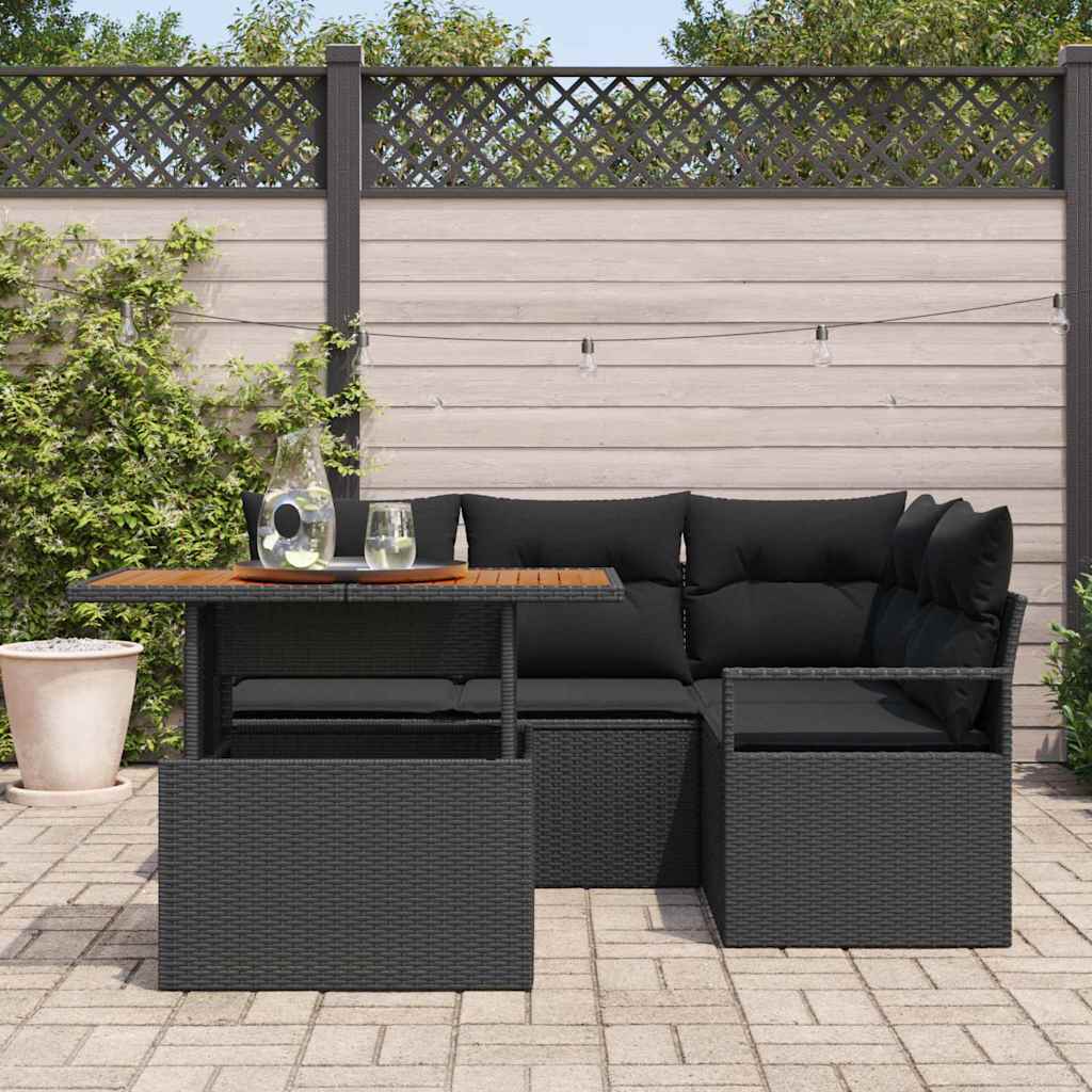 vidaXL Zestaw Sof na Ogród z przechowywaniem 5 pcs Czarny Polirattan