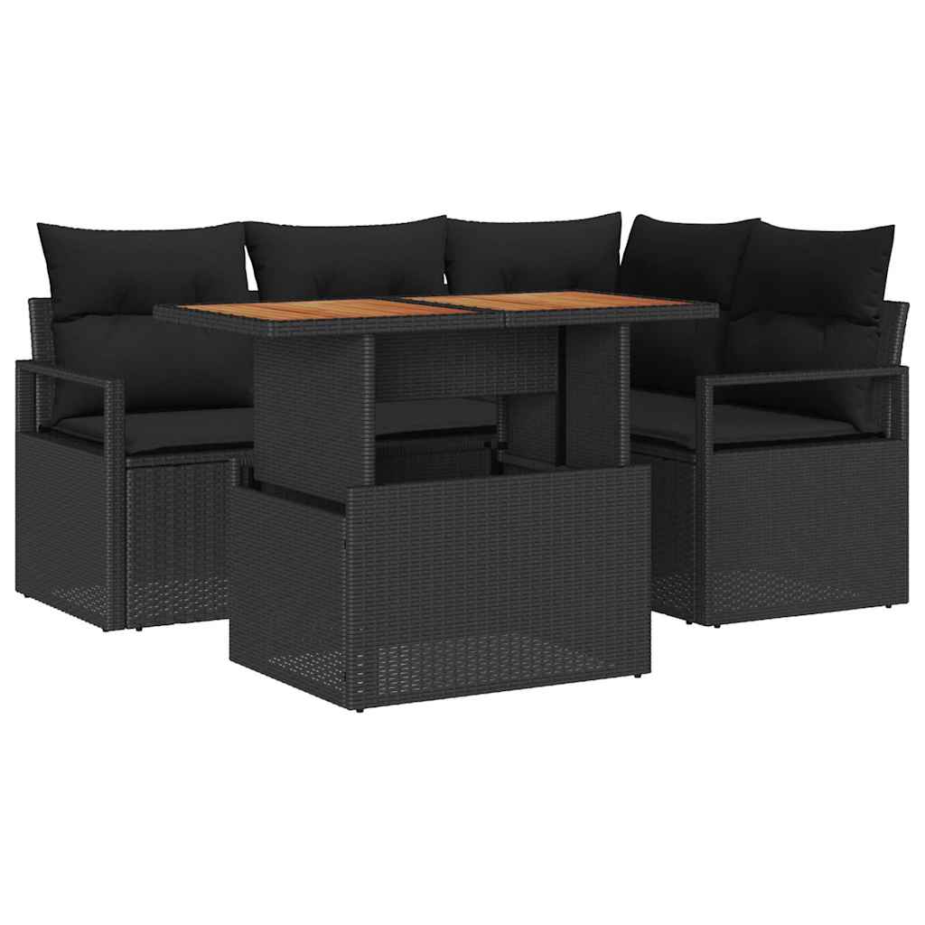 vidaXL Zestaw Sof na Ogród z przechowywaniem 5 pcs Czarny Polirattan