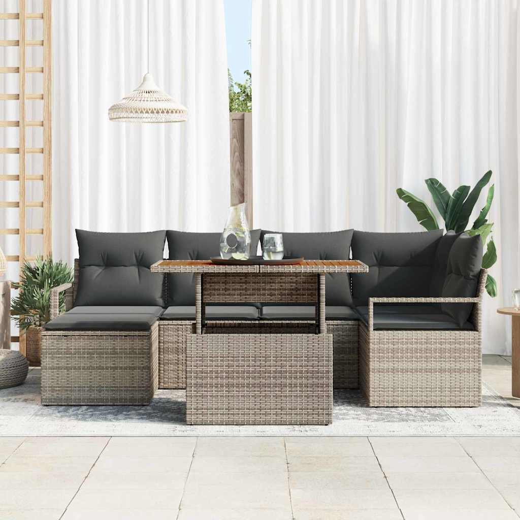 vidaXL Zestaw Sof na Ogród z przechowywaniem 7 pcs Szary Polirattan