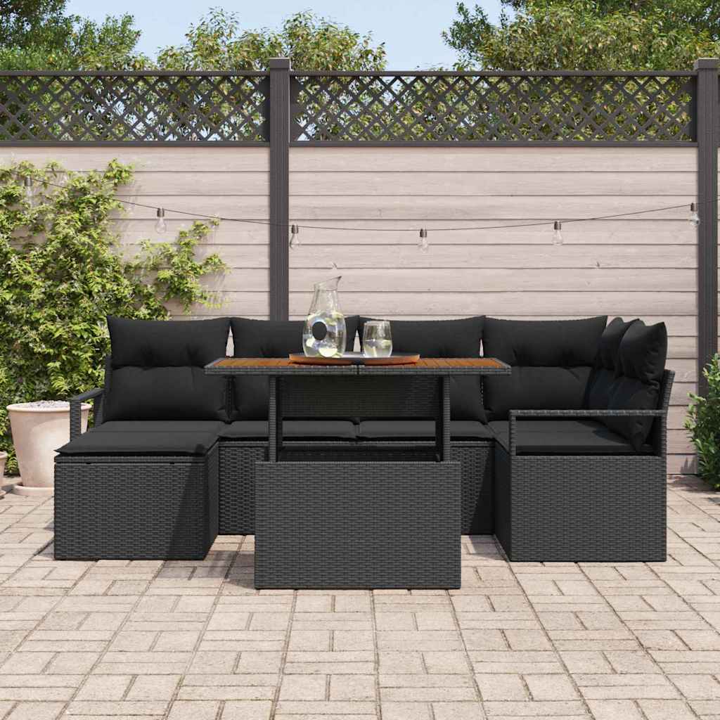 vidaXL Zestaw Sof na Ogród z przechowywaniem 7 pcs Czarny Polirattan