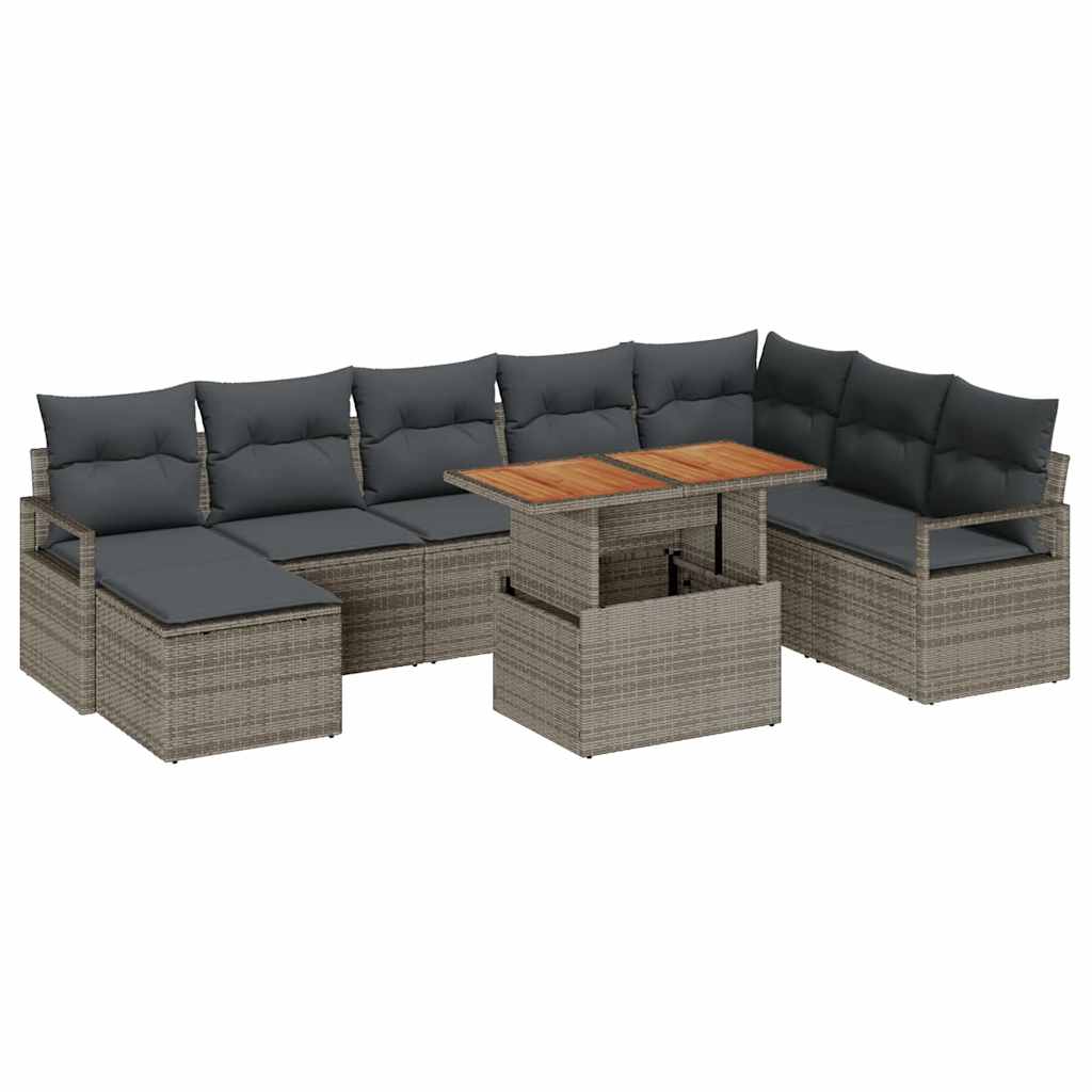 vidaXL Zestaw Sof na Ogród z przechowywaniem 9 pcs Szary Polirattan