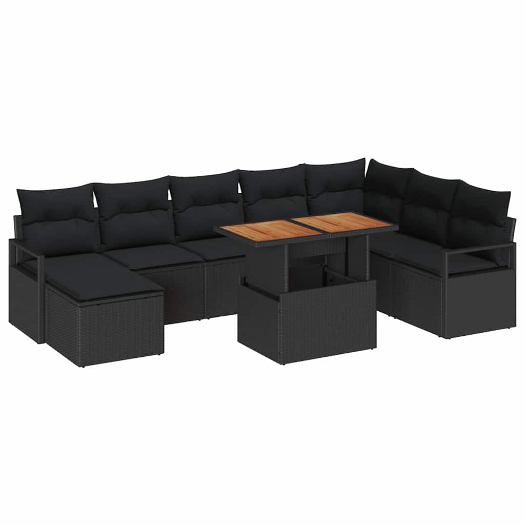 vidaXL Zestaw Sof na Ogród z przechowywaniem 9 pcs Czarny Polirattan