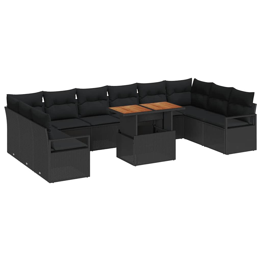 vidaXL Zestaw Sof na Ogród z przechowywaniem 11 pcs Czarny Polirattan
