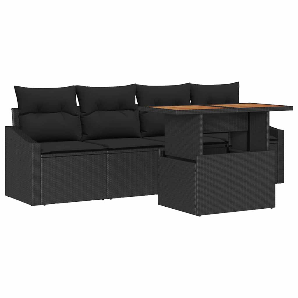 vidaXL Zestaw Sof na Ogród z przechowywaniem 5 pcs Czarny Polirattan