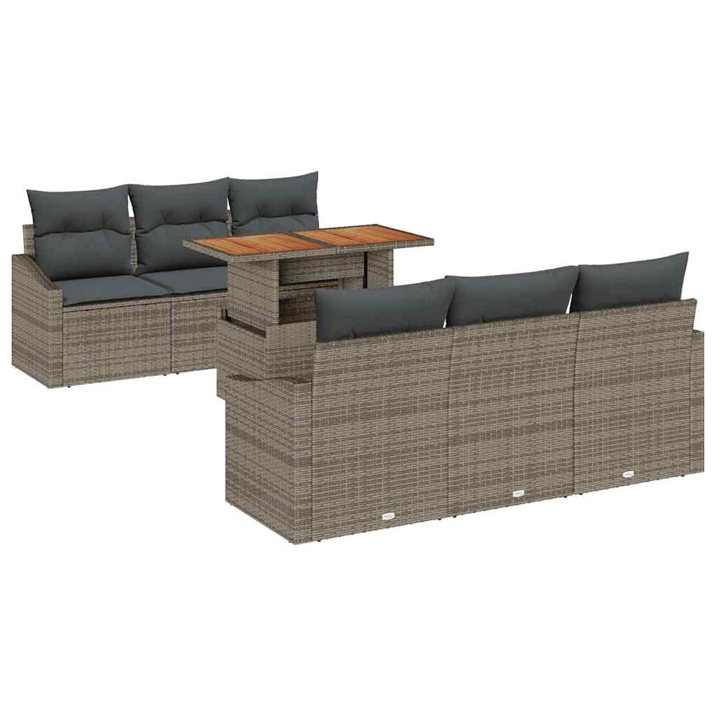 vidaXL Zestaw Sof na Ogród z przechowywaniem 7 pcs Szary Polirattan