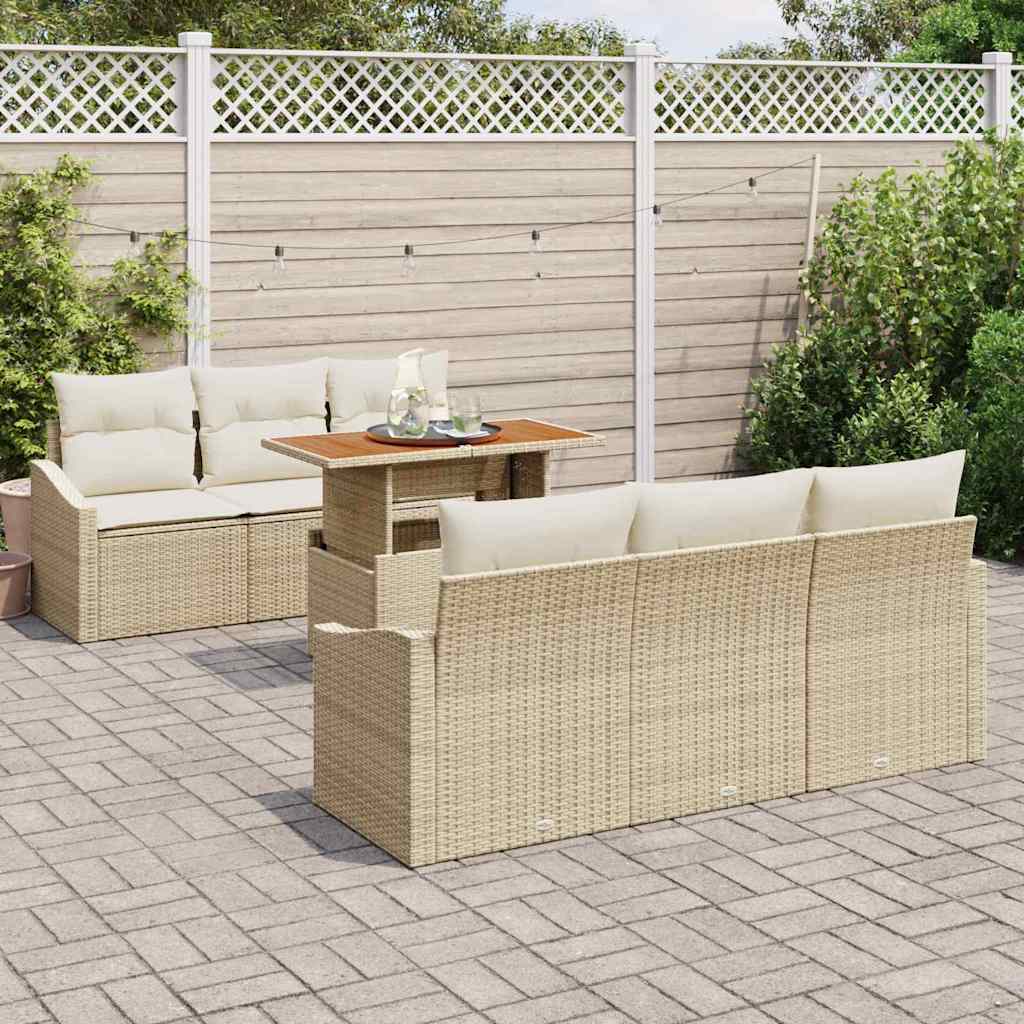 vidaXL Zestaw Sof na Ogród z przechowywaniem 7 pcs Beżowy Polirattan