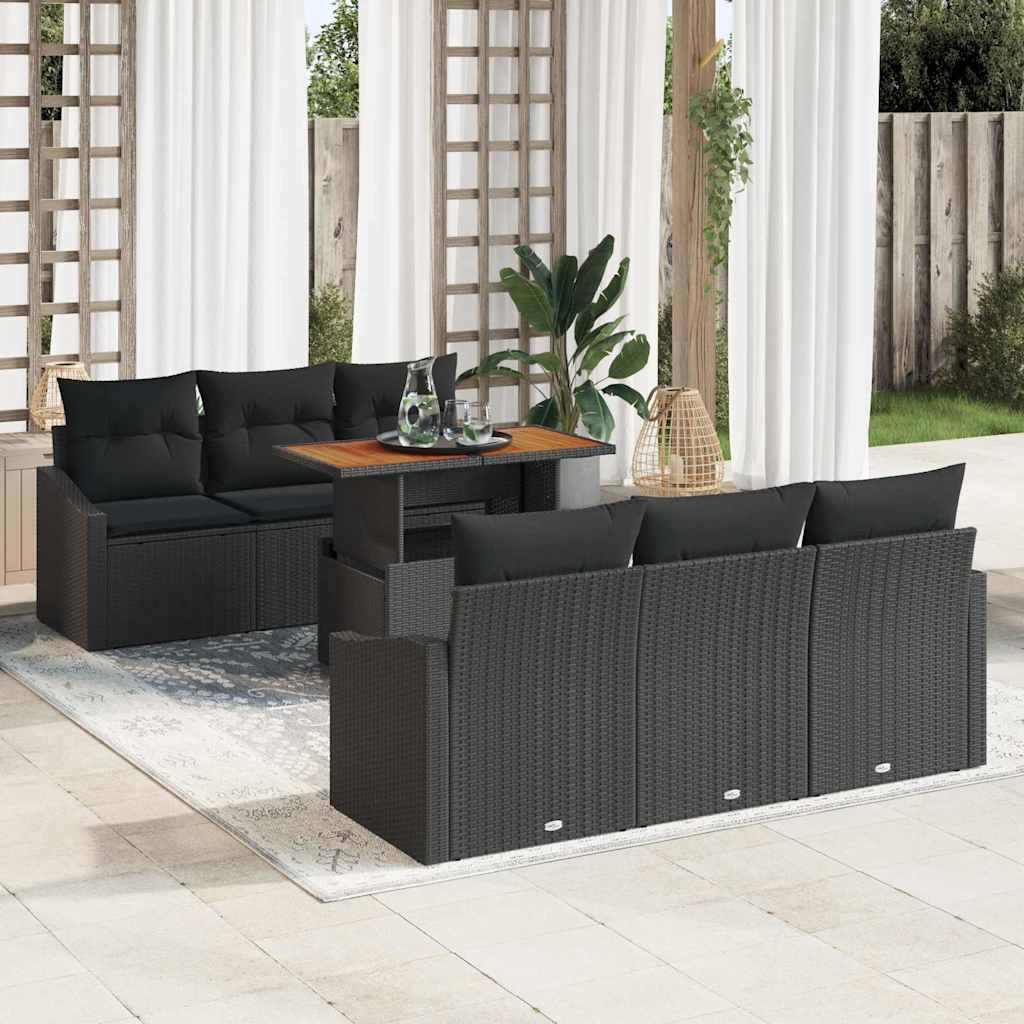 vidaXL Zestaw Sof na Ogród z przechowywaniem 7 pcs Czarny Polirattan