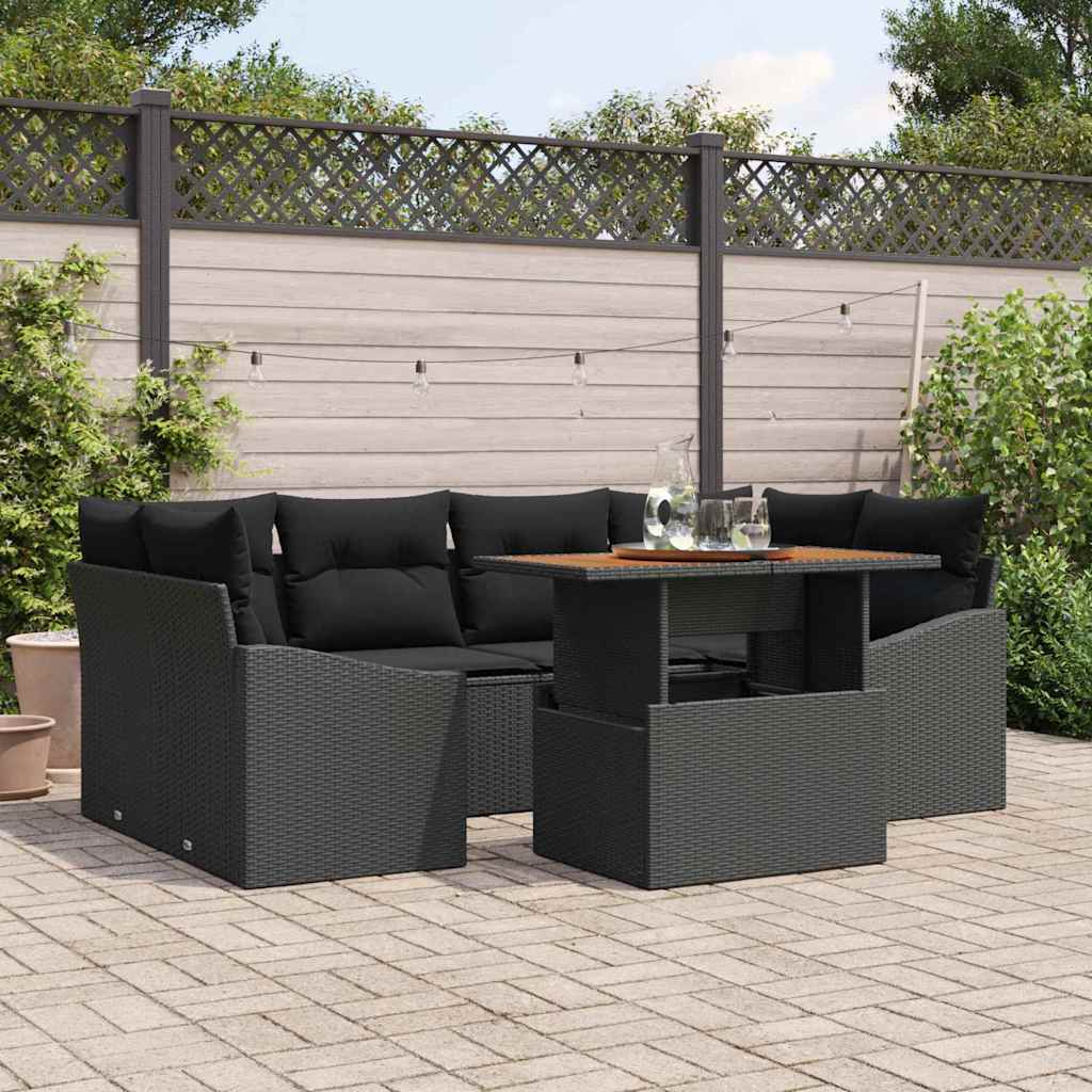 vidaXL Zestaw Sof na Ogród z przechowywaniem 7 pcs Czarny Polirattan