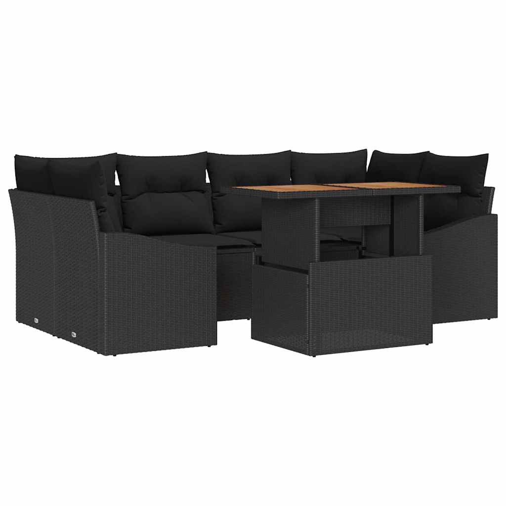 vidaXL Zestaw Sof na Ogród z przechowywaniem 7 pcs Czarny Polirattan