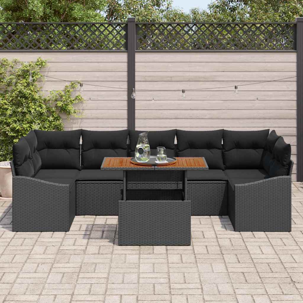 vidaXL Zestaw Sof na Ogród z poduszką z przechowywaniem 8 pcs Czarny