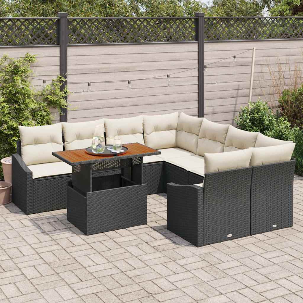 vidaXL Zestaw Sof na Ogród z przechowywaniem 9 pcs Czarny Polirattan