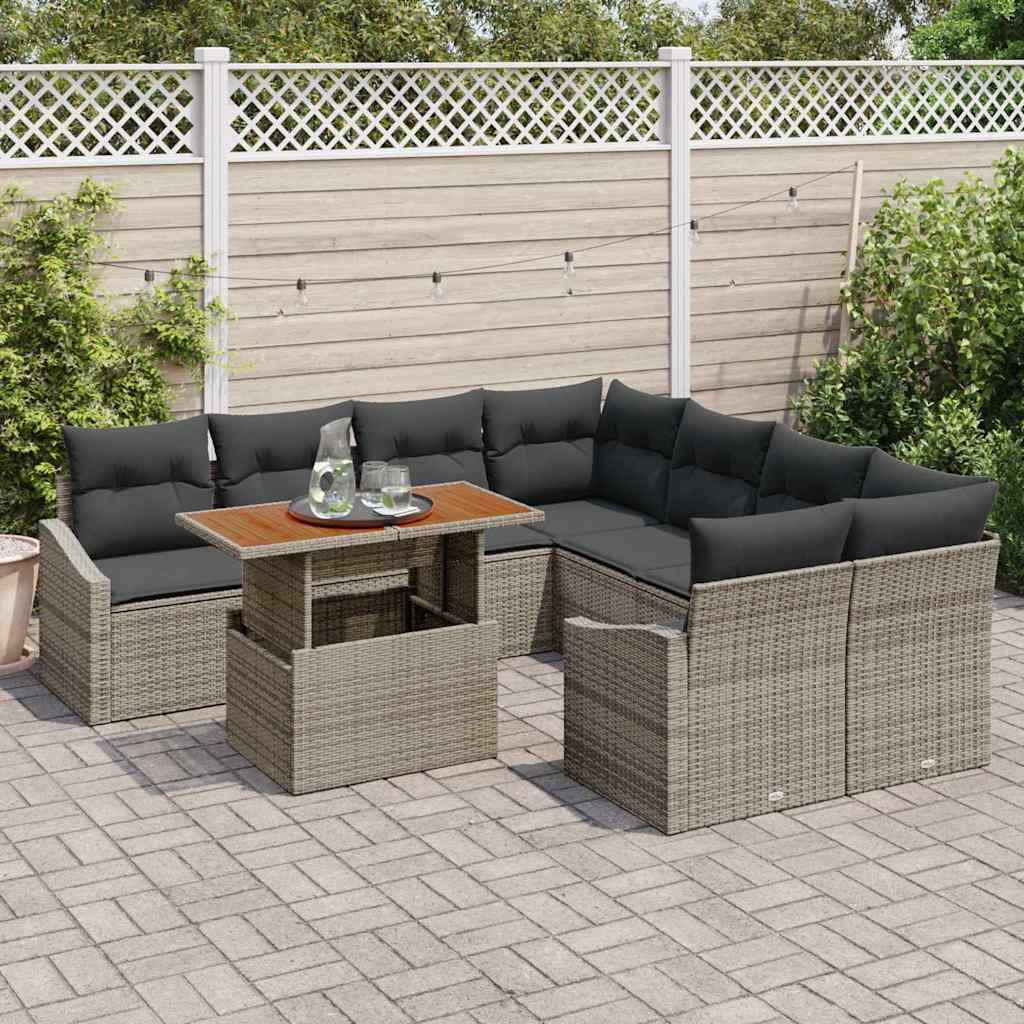 vidaXL Zestaw Sof na Ogród z przechowywaniem 9 pcs Szary Polirattan